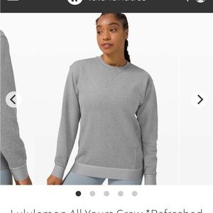 Lululemon All Yours Crew *Refreshed, Heathered Core Medium Grey, Sz 8